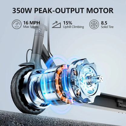 Electric Scooter, 350W, Max Speed 19mph, 8.5inch Tire, Folding Design, 16 Miles Range