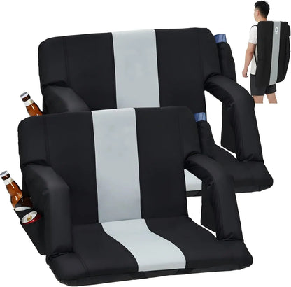 Portable Reclining Stadium Bleacher Seat Chairs, 2 Pcs Set w/ Padded Backrest & Adjustable Armrests