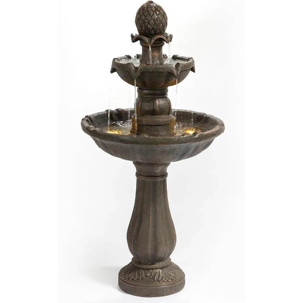 Outdoor Water Fountain - 3-Tier Stone-Like Bird Bath, 42.2 Inches Tall