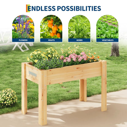 Durable Elevated Wooden Garden Bed w/ Legs & Hooks, Planter Box w/ Liner & Drainage Holes, Vegetables, Flowers & Herbs