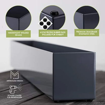 Modern Grey 32" Rectangle Planter Box, Narrow Metal Rectangular Box for Table or Window Sill