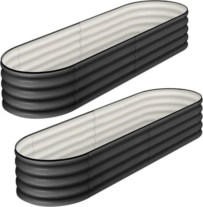 Oval Raised Garden Bed, 2 Pcs 4.5x2x1ft, Galvanized Metal, Open-Ended Base, Outdoor Planters