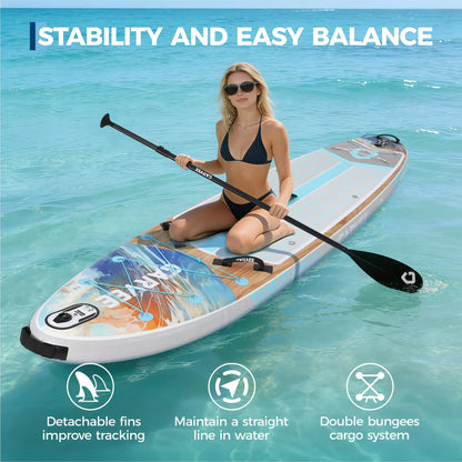 Inflatable Stand Up 10.6 Ft Paddle Board 450LBS Capacity, Wide w/ Camera Mount Non-Slip Deck, Backpack