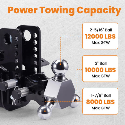 Adjustable Trailer Hitch w/ Air Suspension Bag & Three Ball Mount, 6" Rise / Drop