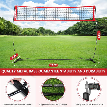 Volleyball Net, 12FT Portable, Adjustable Height with Carry Bag