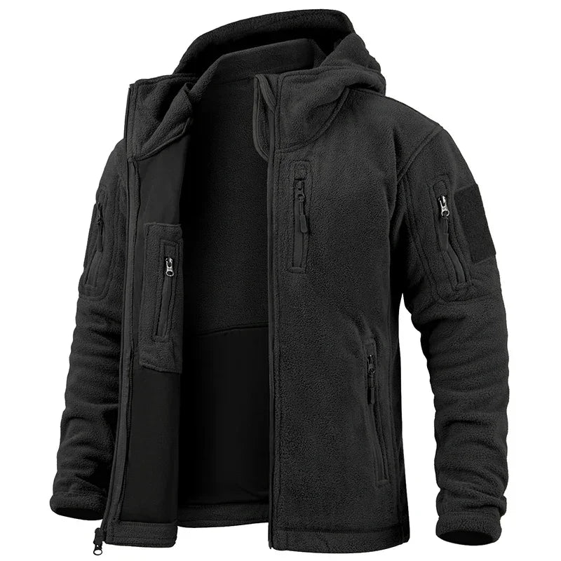 Men's Tactical Hunting Fleece Jacket, Warm, Full Zip Hoodies, Multi-Pockets