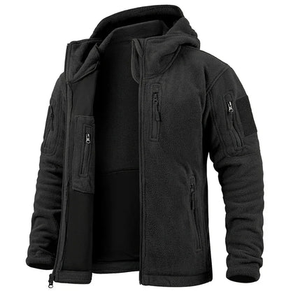 Men's Tactical Hunting Fleece Jacket, Warm, Full Zip Hoodies, Multi-Pockets