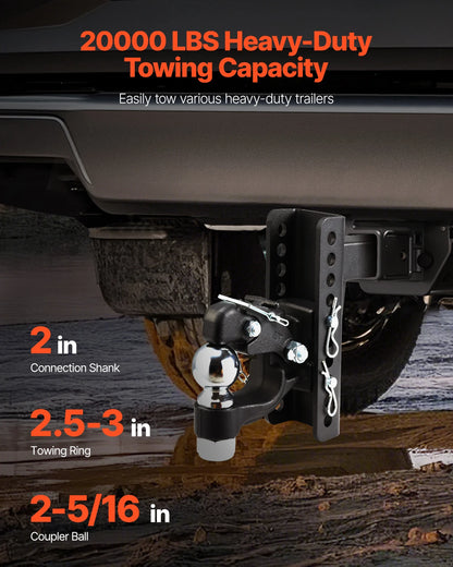 Pintle Hook Hitch 20,000Lbs, Combo 2in & 2-5/16in Ball, Fit 2.5-3in Lunette Ring