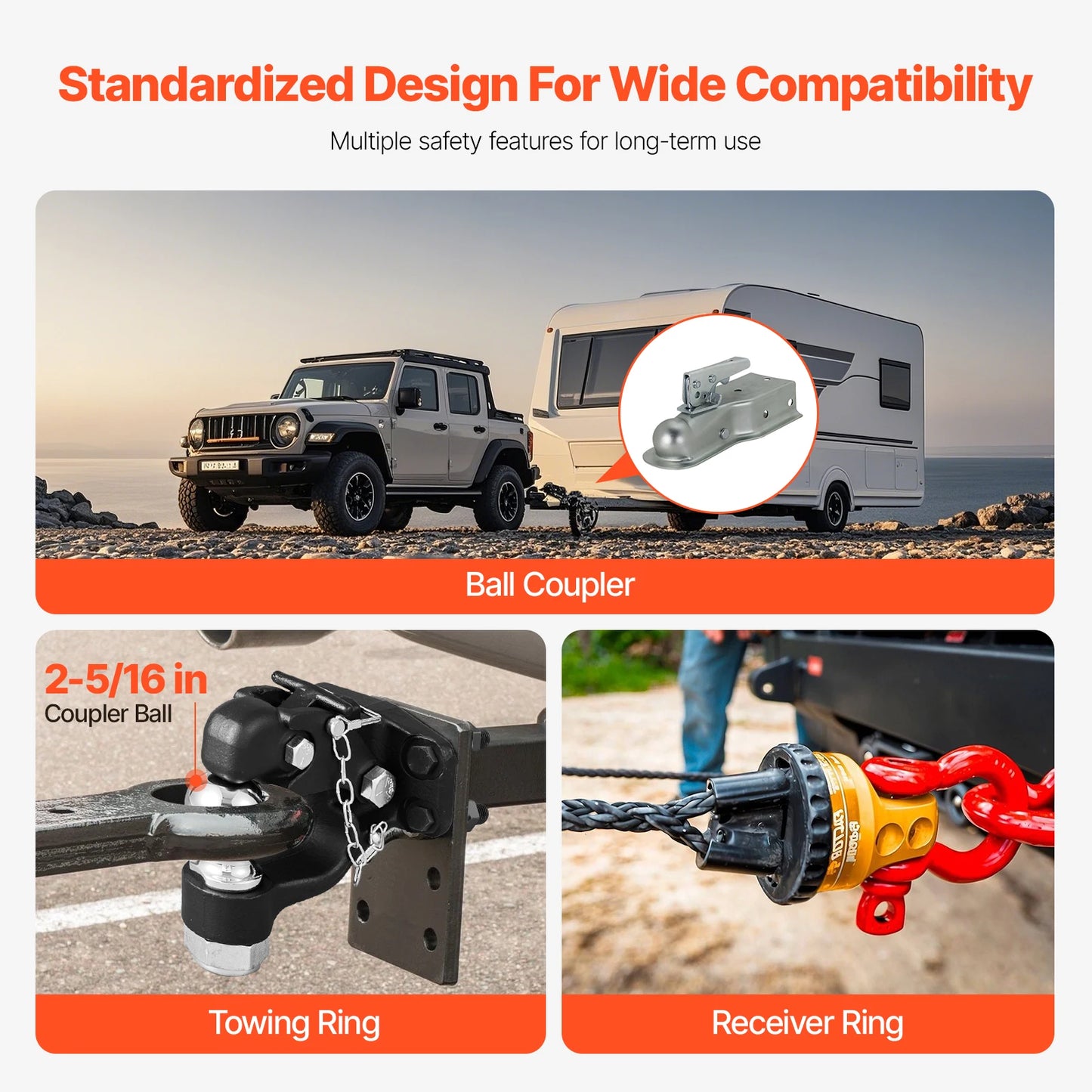 Pintle Hook Trailer Receiver Hooks Combination, 20,000/30,000Lbs, Fits 2.5-3in Lunette Ring