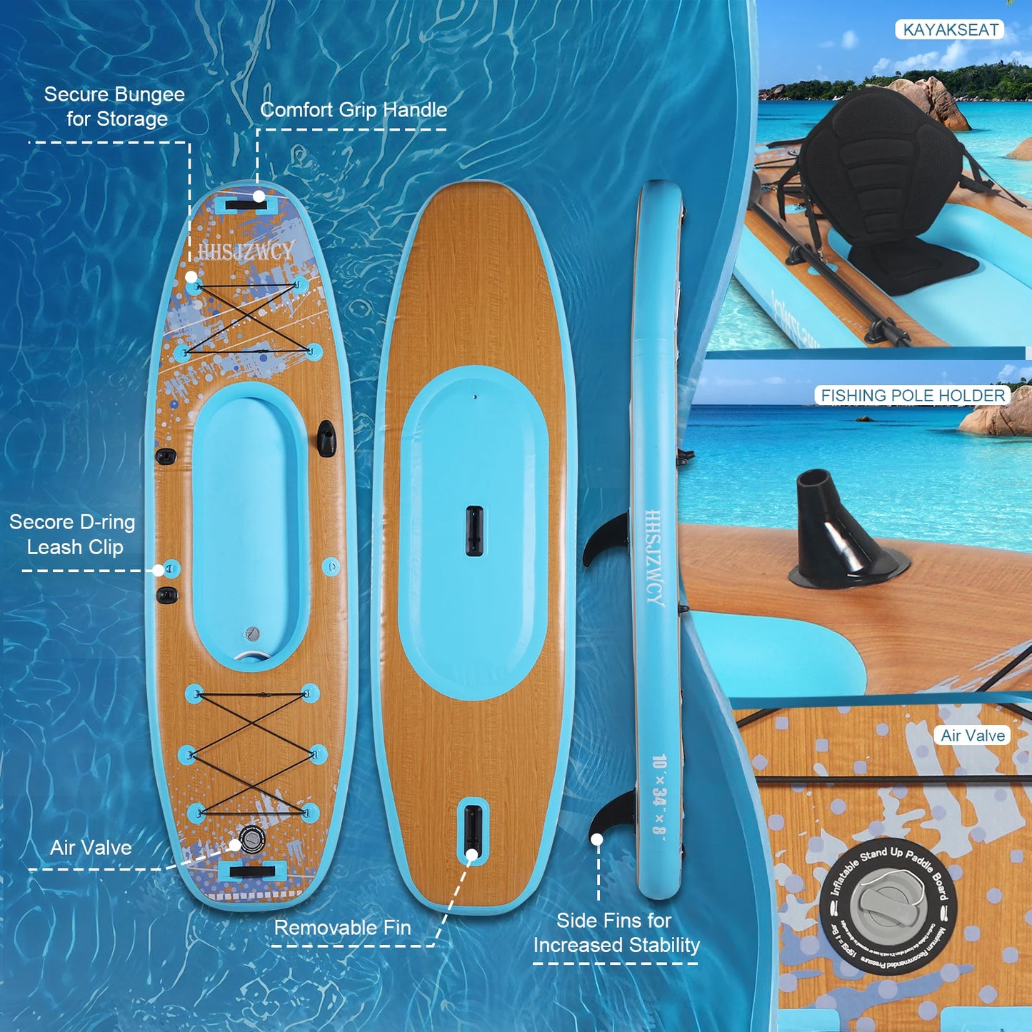 Inflatable 10' Stand Up Paddle Board, Kayak, 34'' Extra Wide, for Adults, with Seat, Paddle Board