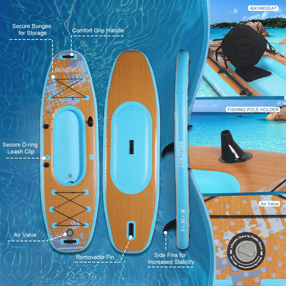 Inflatable 10' Stand Up Paddle Board, Kayak, 34'' Extra Wide, for Adults, with Seat, Paddle Board