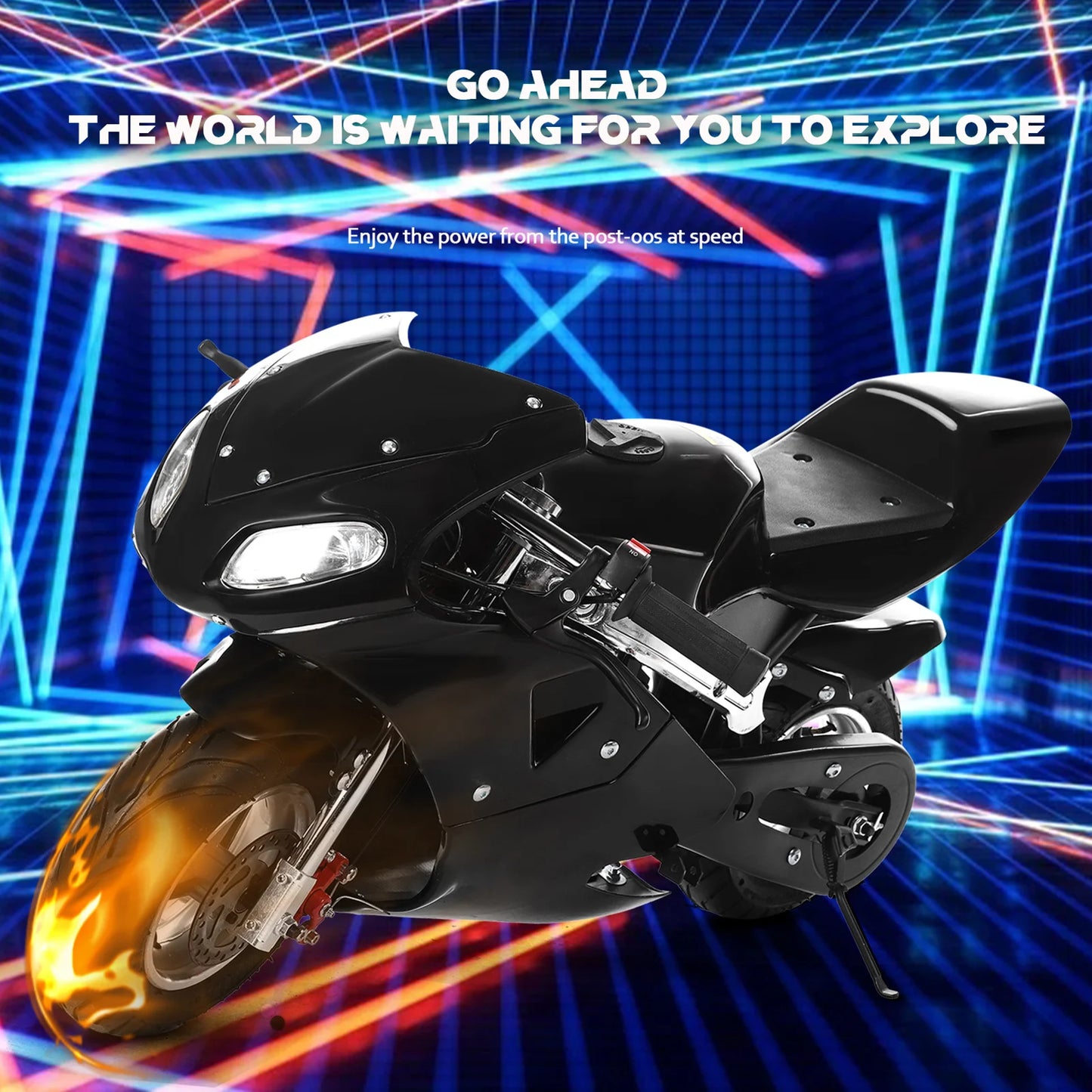 2-Stroke 49cc Pocket Gas Motorbike, High Brightness Dual Headlights, Rubber Handlebar, Mini Motorcycle