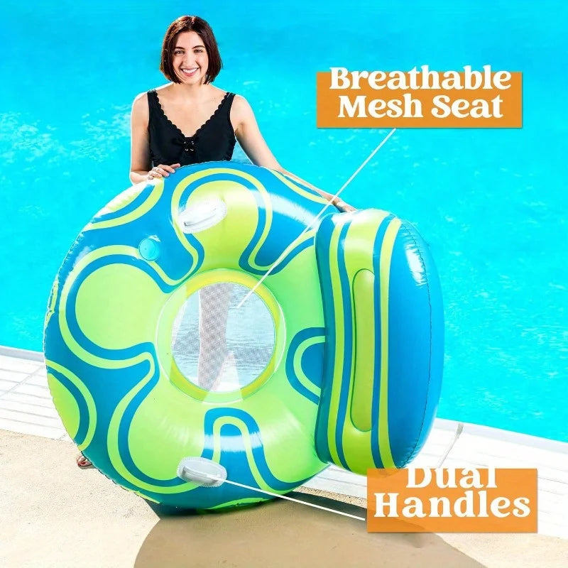 Inflatable Pool Float Lounger Chair with Big Backrest, Handle Cup Holder
