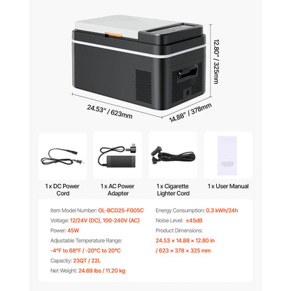 Mini Car Refrigerator, 20L 22L 35L 45L 55L, Fridge-Freezer, Portable Compressor DC 110-240V