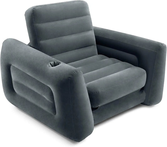 Inflatable Pull-Out Chair w/ Built-In Cupholder: Velvety Surface