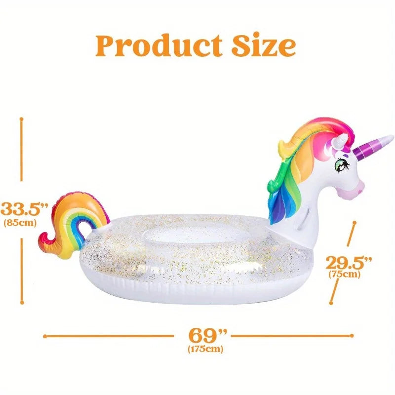 Unicorn Pool Floatie, Inflatable Rainbow Ride On Raft Lounge