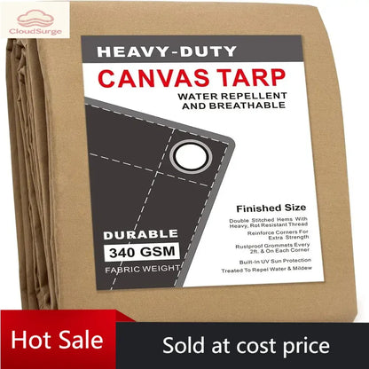 Heavy-Duty 12x24 ft Tan Canvas Tarp with Grommets, Multipurpose Cover Camping Gear