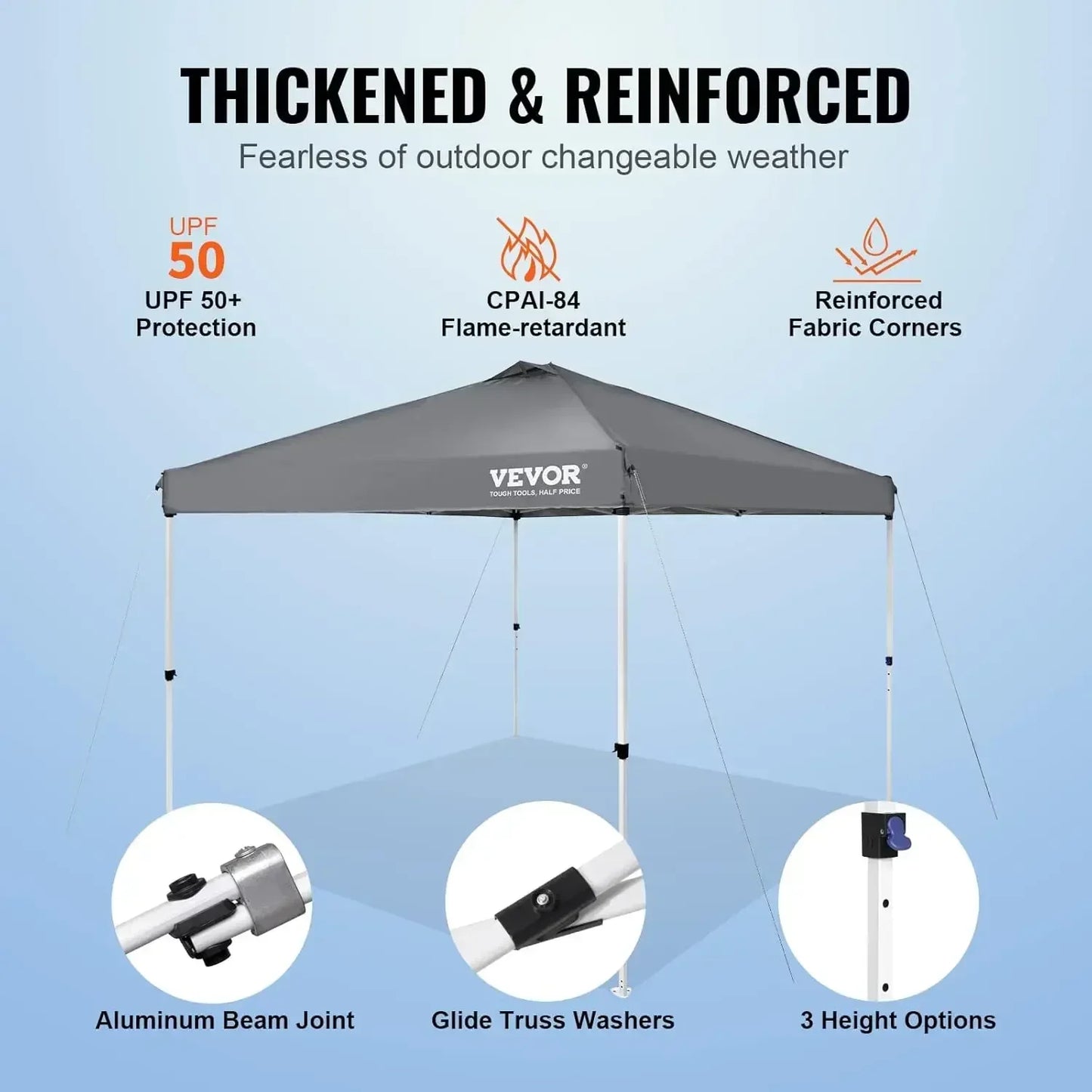 Pop Up Canopy Tent, 10 x10 ft, Waterproof, Silver Coated Tarp, w/ Portable Roller Bag and 4 Sandbags