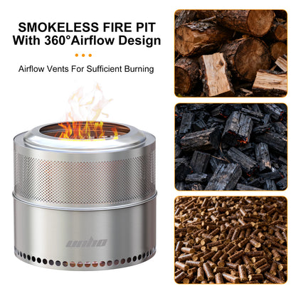 Wood Burning Firepit, Large Stainless Steel, Smokeless Camping Stove w/ Carry Bag,