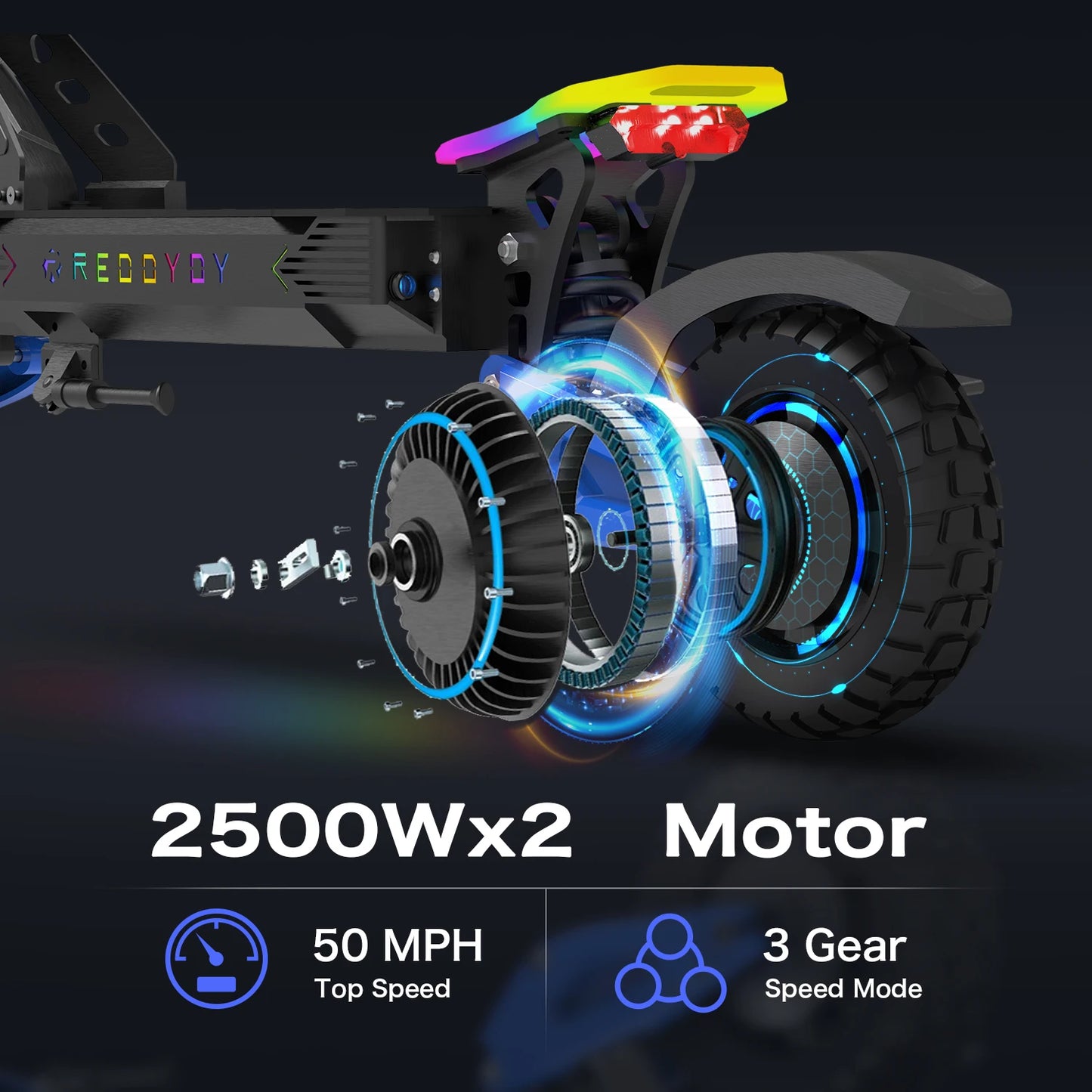 Electric Offroad Scooter, 50 MPH Max speed, 60V 25Ah, 55-Mile Range, 10.5" Off-Road Tires,