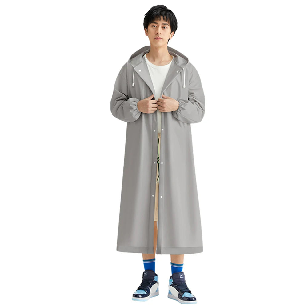 Adult, Long Windproof Waterproof Raincoat  w/ Drawstring, Portable for Emergency