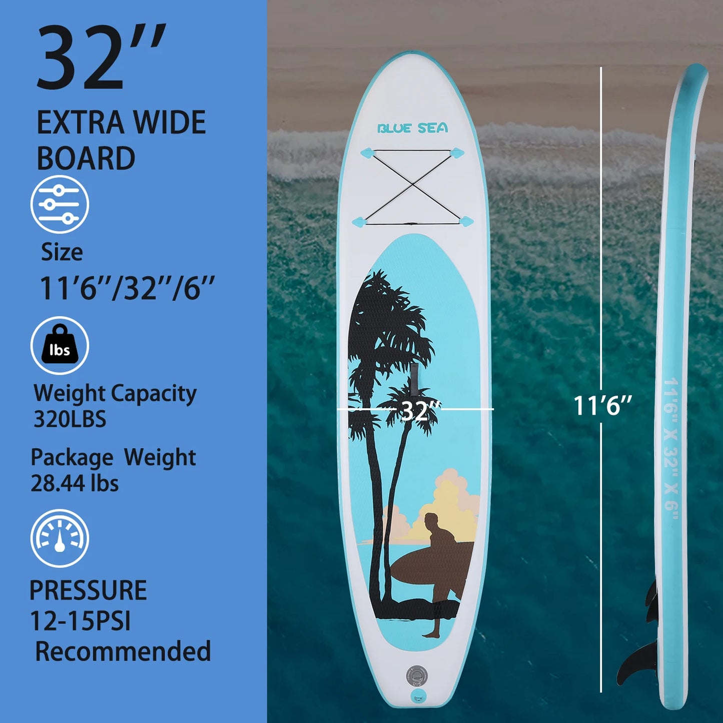All-Around Inflatable Paddle Board, 11ft×32in for Adults, Includes Paddle, Pump, Backpack & Fin