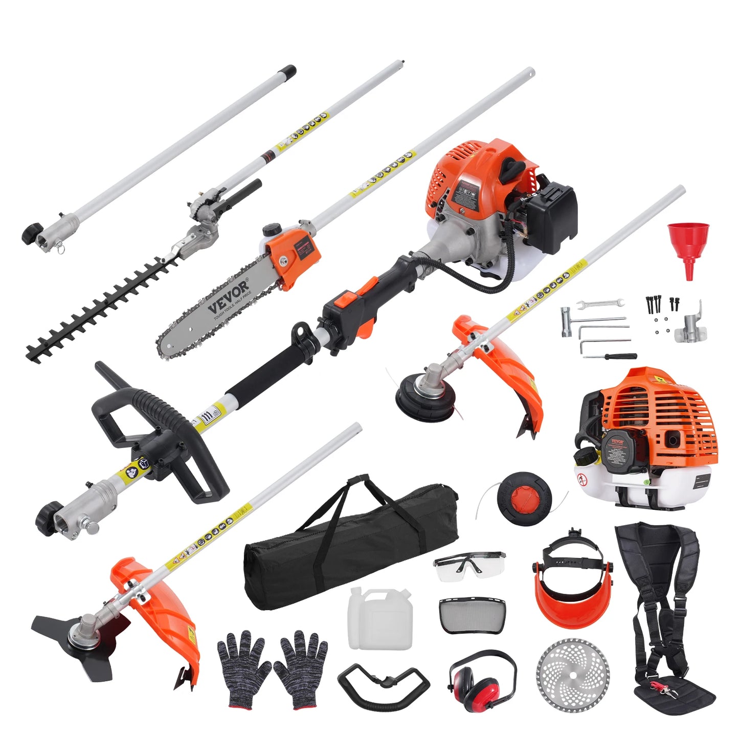 Multi-Functional Trimming Tools, Gas Hedge String Trimmer, Pole Saw, Chainsaw, Pruner w/ Extension Pole
