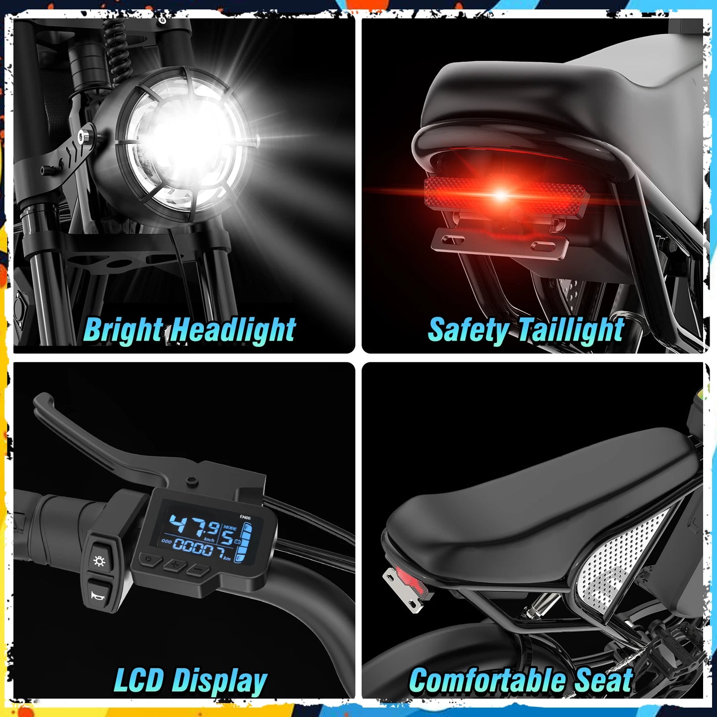 Electric Bike for Adults, Peak 1500W, 31 MPH 48V 15.6AH MINI30, 20"x4" Fat Tire Mountain Bike
