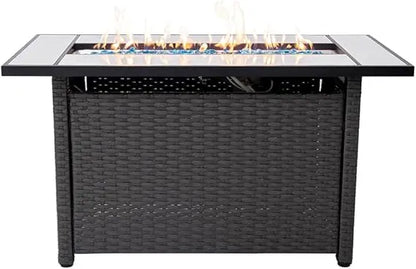 Propane Fire Pit Table, 50,000 BTU Firepits w/ Lava Rocks and Removable Metal Lid