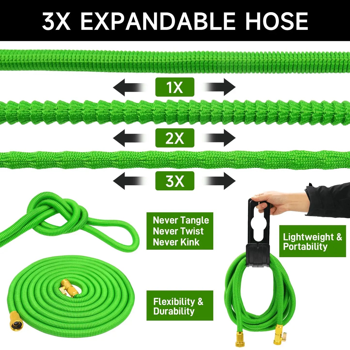 Expandable Garden Hose w/ Holder, 10 Spray Nozzle Settings, 3/4 inch Flexible, 50-100FT Water Hose