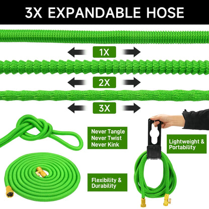 Expandable Garden Hose w/ Holder, 10 Spray Nozzle Settings, 3/4 inch Flexible, 50-100FT Water Hose