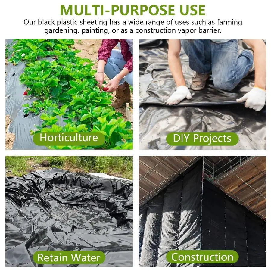 Plastic Sheeting Roll, 10 Mil, 5x100 FT. Heavy Duty Black Polyethylene Film, Tarp, Drop Cloth, Weed Barrier