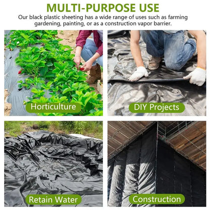 Plastic Sheeting Roll, 10 Mil, 5x100 FT. Heavy Duty Black Polyethylene Film, Tarp, Drop Cloth, Weed Barrier