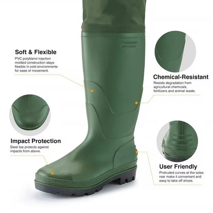 Waterproof Fishing Waders Pants, Chest-Length with Boots, Breathable Overalls, Unisex