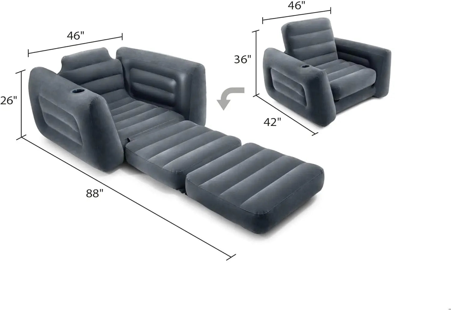Inflatable Pull-Out Chair w/ Built-In Cupholder: Velvety Surface