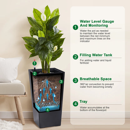 Planters for Outdoor or Indoor, 2 pcs Pots, 22" or 16" High Porch Planter Pots w/ Drainage Holes Auto Watering