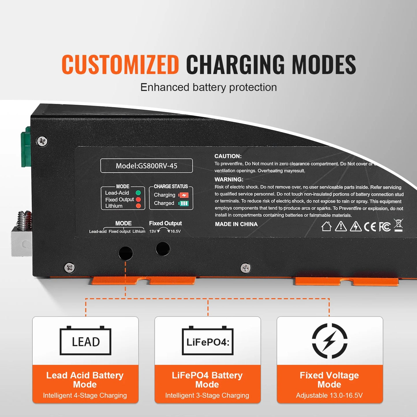 RV Converter, 45/55/80Amp, 110V AC to 12VDC Battery Charger, 4-Stage Smart Charging 13V to 16.5V
