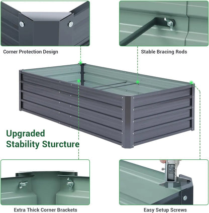 Galvanized Steel Raised Garden Bed 6x3x1.5 FT, Rustproof, Heavy Duty Planter Box, Vegetables, Flowers, Herbs