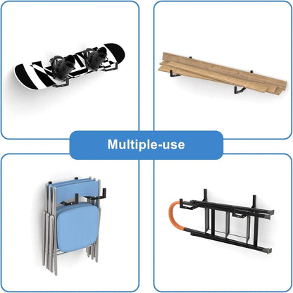 Wall Mount Kayak Storage Rack w/ Hooks for Garage, Holds Kayaks, Surfboards, Skis, Snowboards, and Paddle Boards