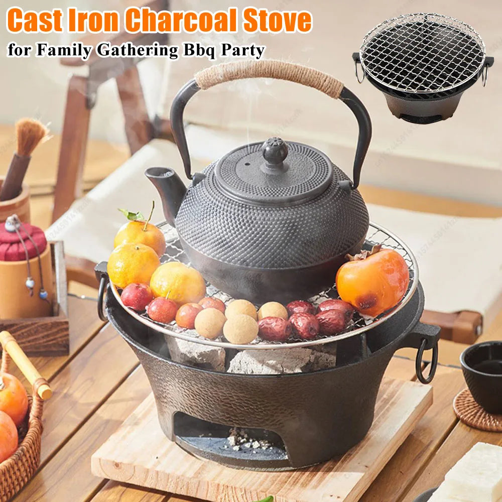 Round Stainless Steel Barbecue Grill, Portable Camping Stove, Tabletop Picnic