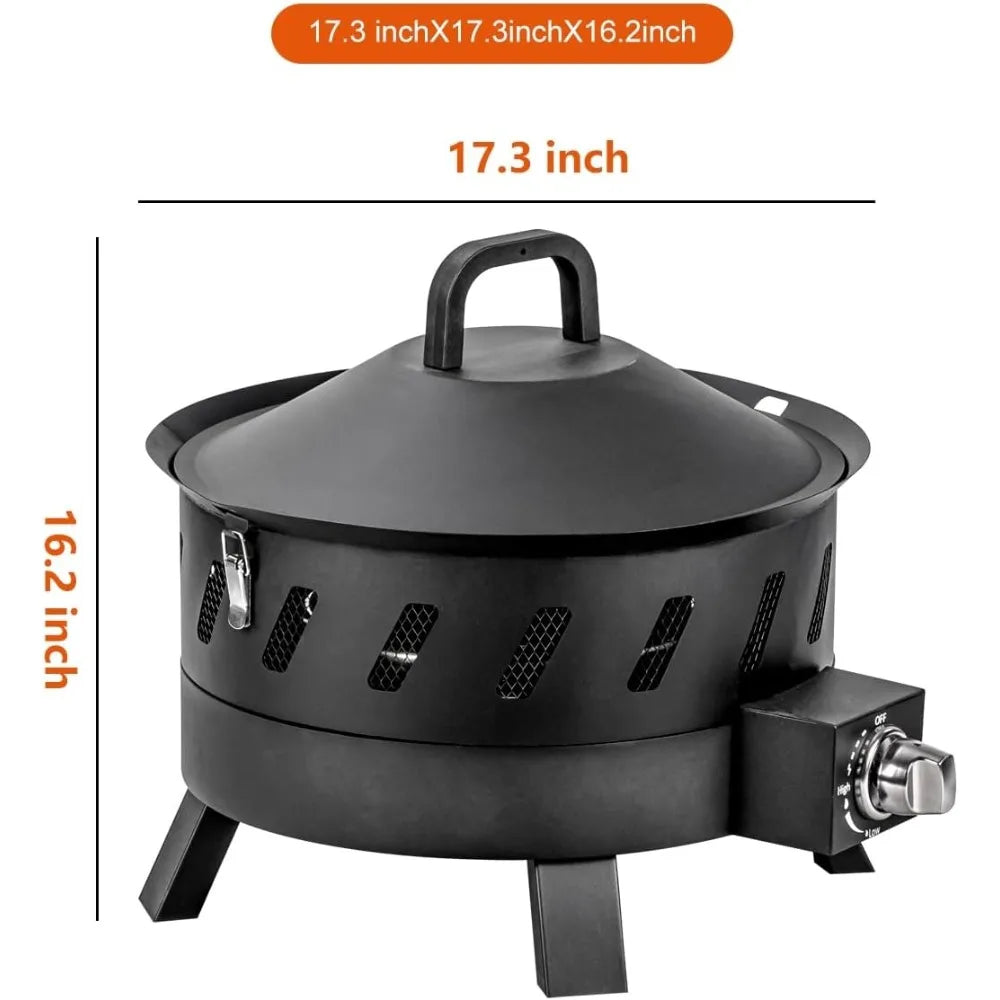 Portable Propane Fire Pits, 17.3" Gas Fire Pit Bowl for Outside w/ Lid & Handle.