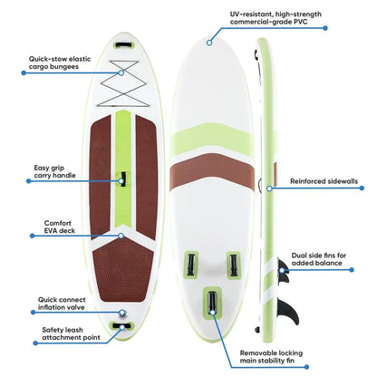 Inflatable, Stand Up Paddle Board w/ Premium SUP, Paddle Wide-Stable Design Non Slip Deck