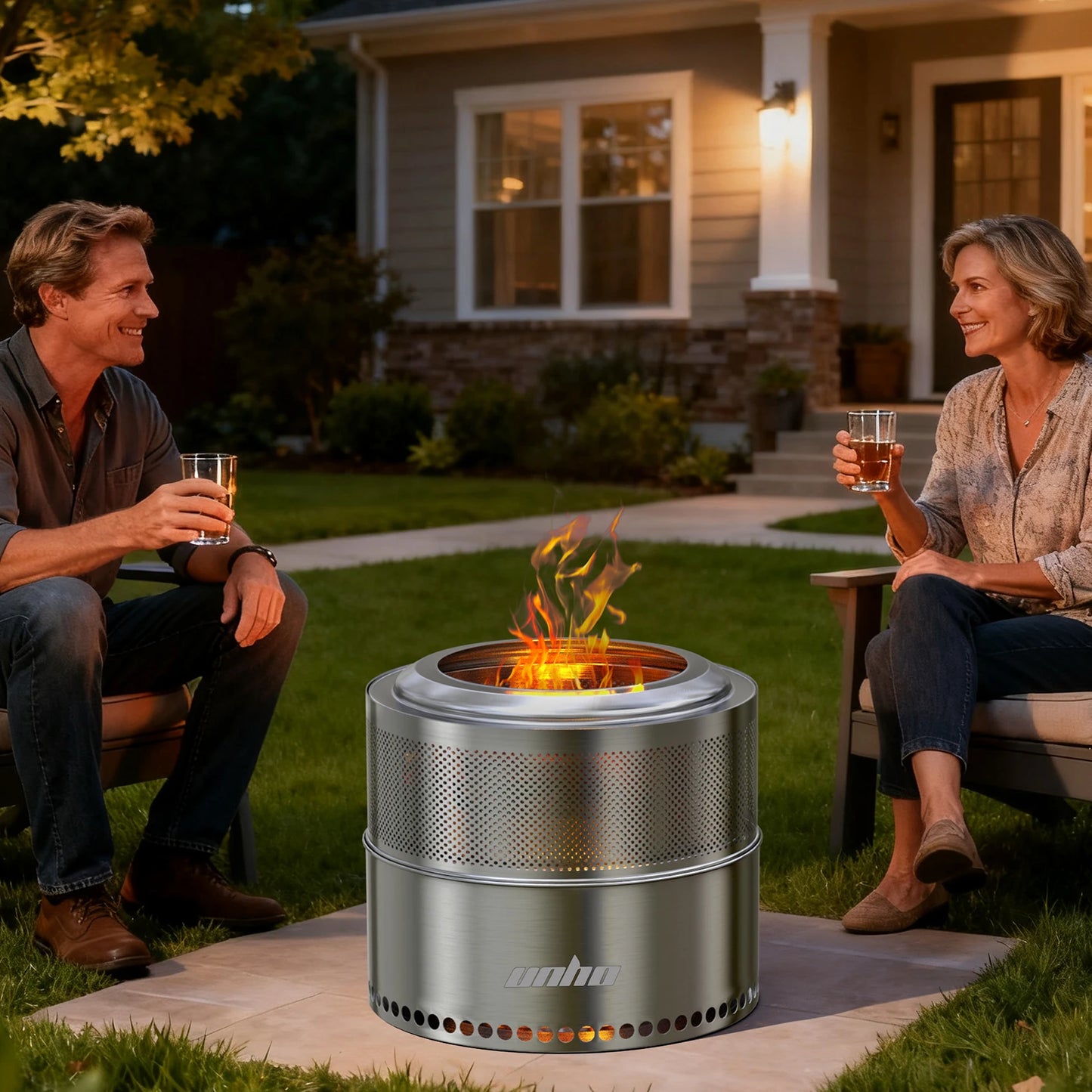 Wood Burning Firepit, Large Stainless Steel, Smokeless Camping Stove w/ Carry Bag,