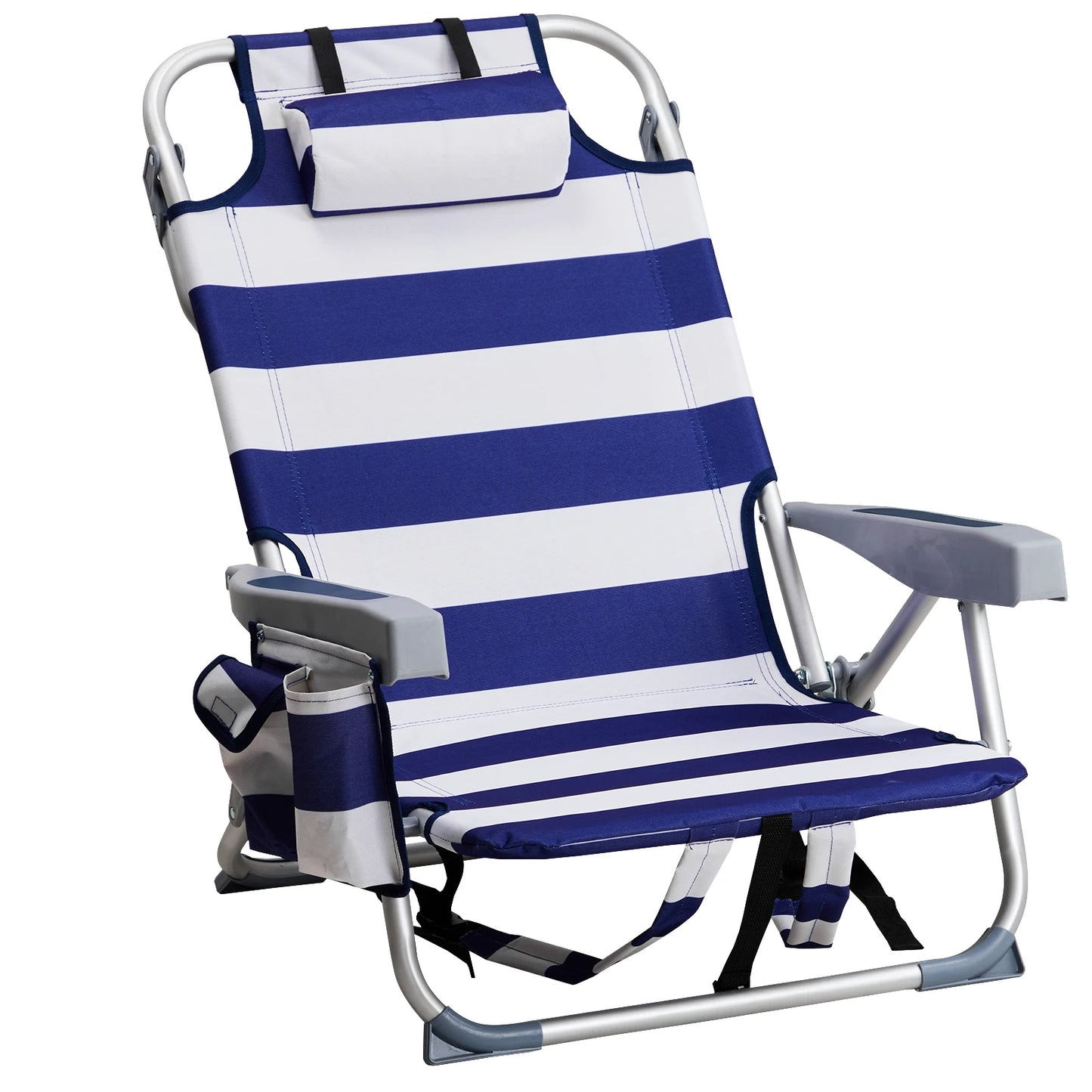 Short, Oxford Cloth, Silver White Aluminum Tube Bearing, Beach Chair, Blue Stripes