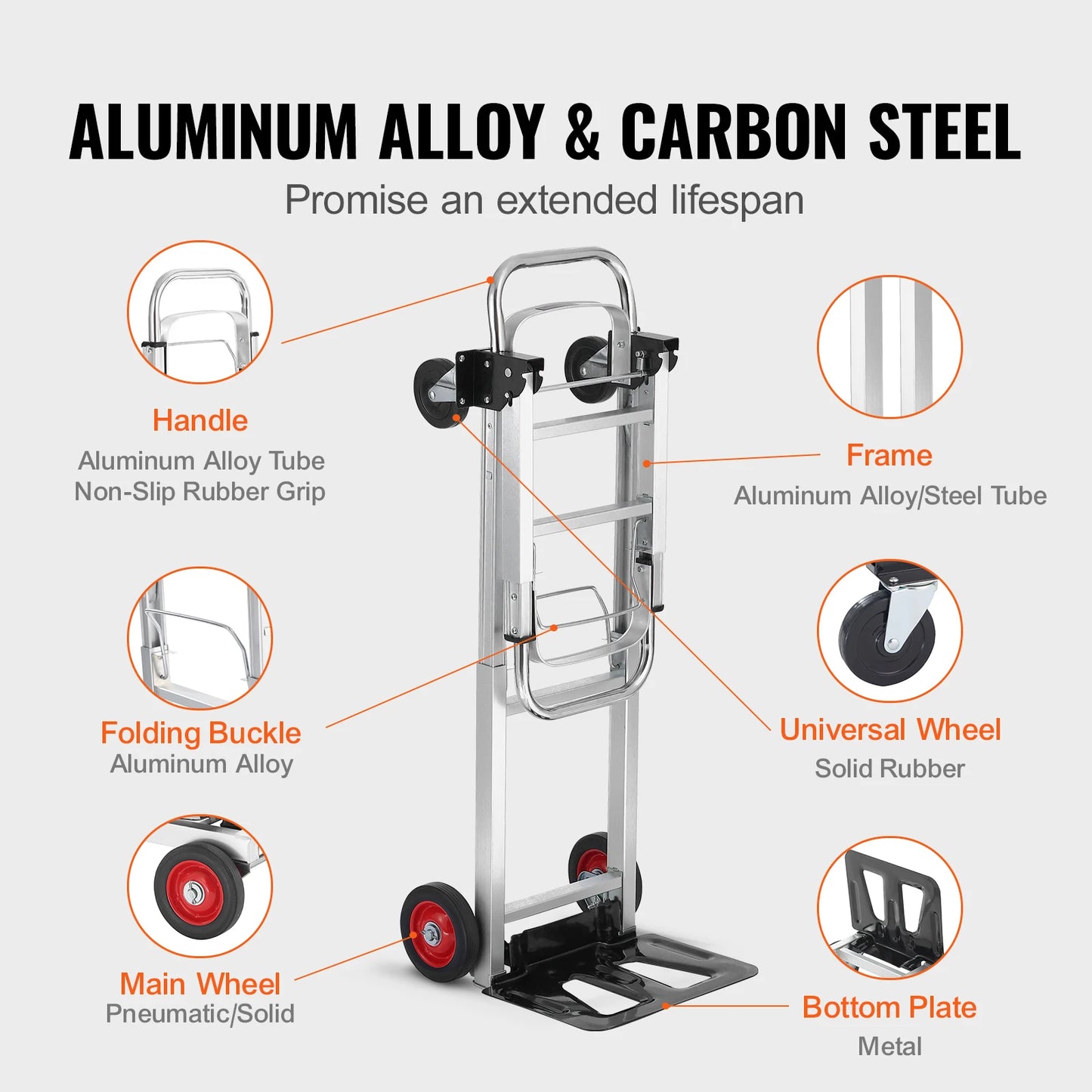 Heavy-Duty Hand Truck, 400 LB Capacity, Foldable Luggage or Utility Cart