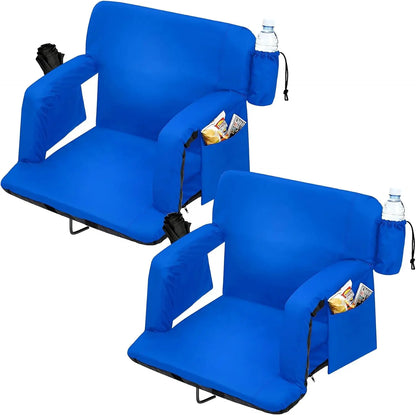Portable Reclining Stadium Bleacher Seat Chairs, 2 Pcs Set w/ Padded Backrest & Adjustable Armrests