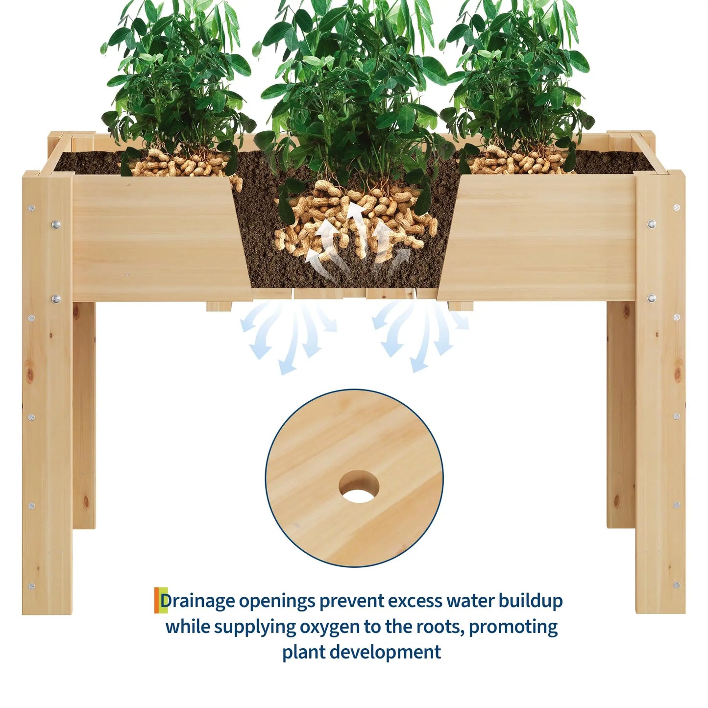 Durable Elevated Wooden Garden Bed w/ Legs & Hooks, Planter Box w/ Liner & Drainage Holes, Vegetables, Flowers & Herbs