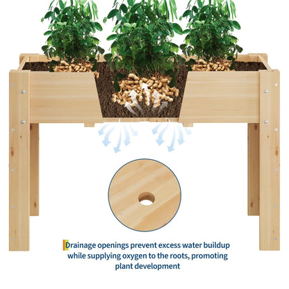 Durable Elevated Wooden Garden Bed w/ Legs & Hooks, Planter Box w/ Liner & Drainage Holes, Vegetables, Flowers & Herbs
