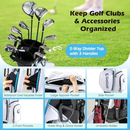 Golf Club, Complete Set for Men: stainless steel, includes 460CC Driver, Fairway Wood, Hybrid, Irons 5-S , Putter