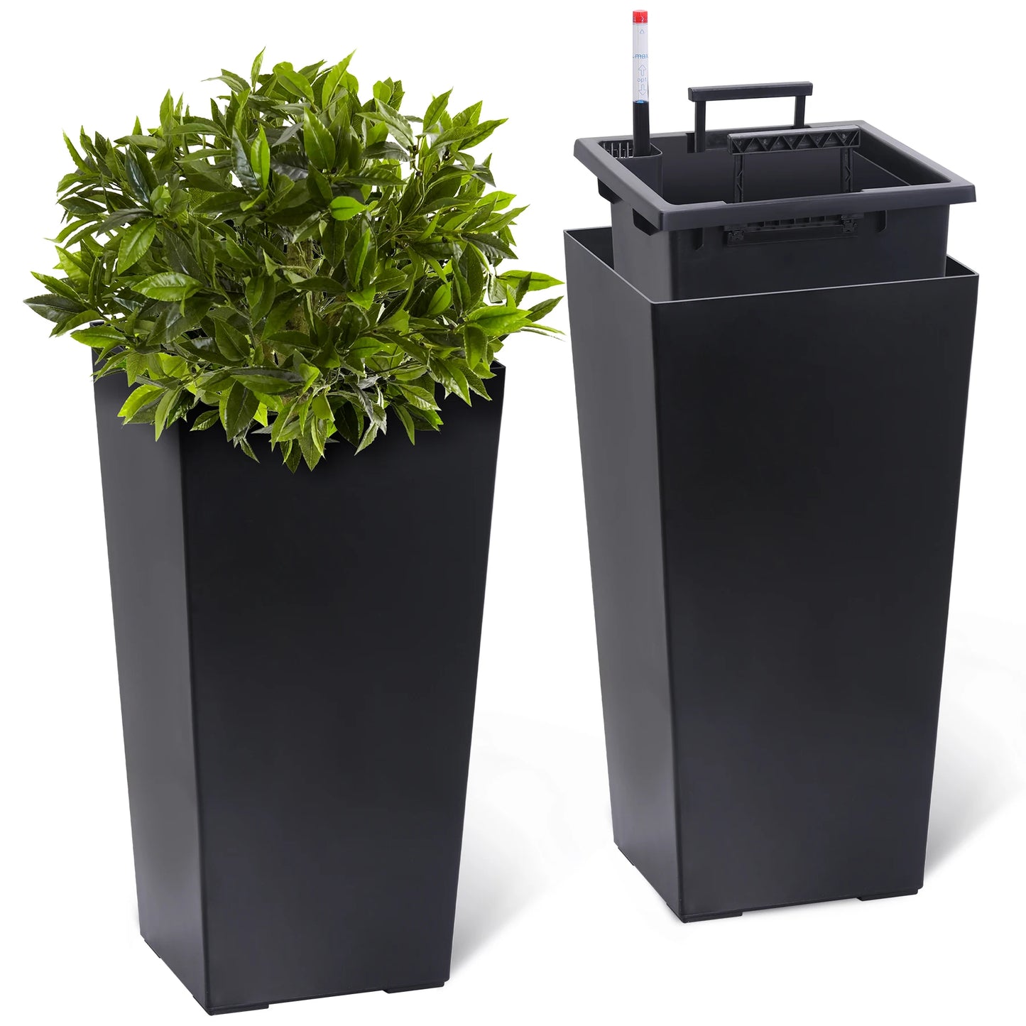 Planters for Outdoor or Indoor, 2 pcs Pots, 22" or 16" High Porch Planter Pots w/ Drainage Holes Auto Watering
